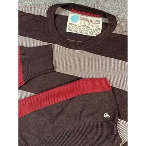 Vintage Quiksilver‎ Striped Knit Sweater Brown Red Crew Neck Surfer Casual Y2K